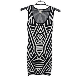 Jealous Tomato Bodycon Dress Size Medium Black White Abstract Geometric Stretch
